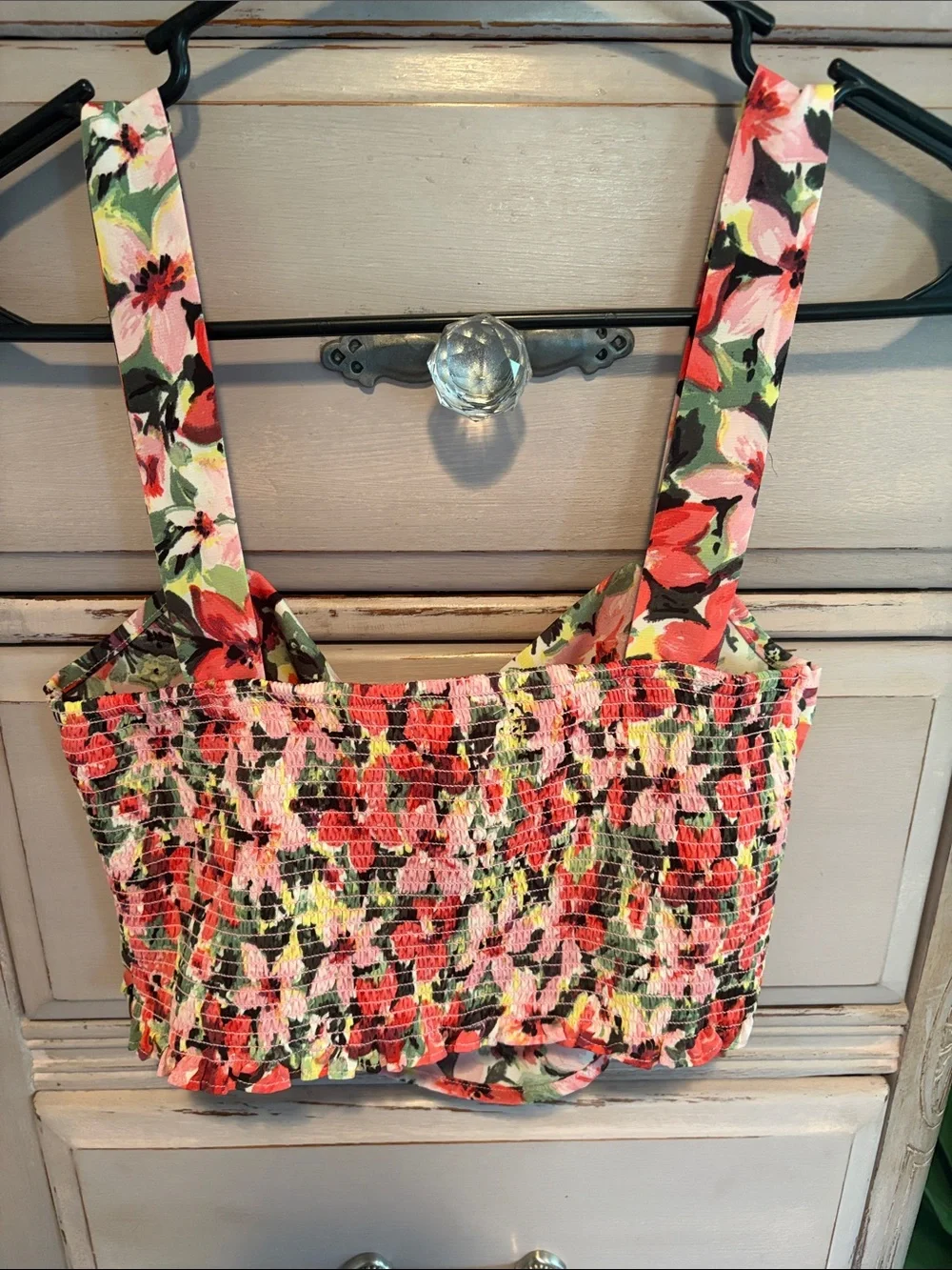 Lulu's Coral Pink Floral Draped Crop Top